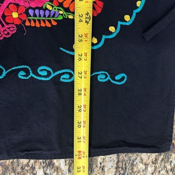 Vestido Traditional Mexican Black Embroidered Tunic Dress Size S - Picture 6 of 6